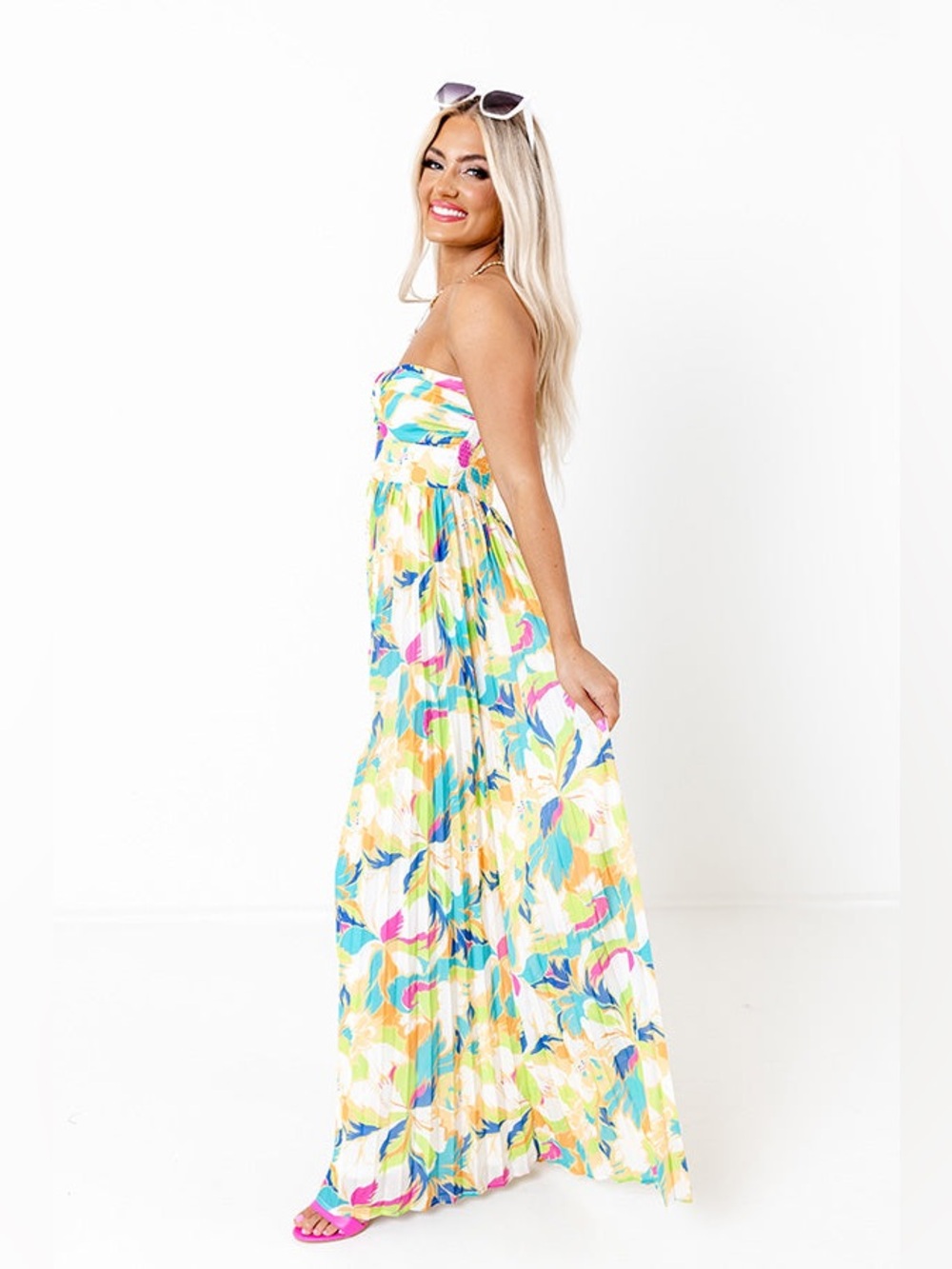 Flying Tomato Strapless Tropical Print Wide Leg Jumpsuit Size L - Picture 5 of 11